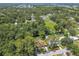 Aerial view of a charming home nestled among lush greenery and mature trees at 1402 E Mimosa Dr, Plant City, FL 33563