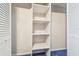 White closet featuring shelves, carpet and louvred doors at 1402 E Mimosa Dr, Plant City, FL 33563