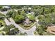 Overhead view of a house situated in a tree-lined neighborhood, near commercial area and highways at 14619 Daybreak Dr, Lutz, FL 33559