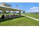 Enjoy community amenities such as this covered picnic area by the lake, perfect for gatherings and outdoor fun at 19209 Long Lake Ranch Blvd, Lutz, FL 33558