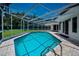 Enclosed in-ground pool with blue water, surrounded by a screened enclosure and a patio deck at 3411 Glossy Ibis Ct, Palm Harbor, FL 34683