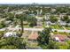 Wide aerial view of the property surrounded by lush greenery and other homes, and downtown in the background at 525 38Th S St, St Petersburg, FL 33711