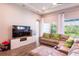 Cozy living room with large windows, wood floors, and a comfortable sectional sofa at 6817 Ebb Tide Ave, Apollo Beach, FL 33572