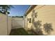 A view of the side yard with a white fence, showing the property's boundary at 7206 Reindeer Rd, Tampa, FL 33619