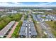 A high angle aerial view of townhouse apartments, with parking in front of each and a pond in the far background at 8714 Palm Ranches Pl, Tampa, FL 33614