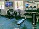 A community fitness center offers stationary bikes and free weights for residents' workout needs at 11144 Paradise Point Way, New Port Richey, FL 34654