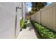 Narrow side yard with manicured hedges and a mounted hose reel at 1508 S Howard Ave # A, Tampa, FL 33606