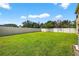 Expansive backyard features lush lawn, a privacy fence, and mature trees offering a serene outdoor space at 19028 Narimore Dr, Land O Lakes, FL 34638