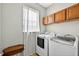 Functional laundry room with modern washer and dryer at 19028 Narimore Dr, Land O Lakes, FL 34638