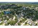 Wide aerial shot showcasing a residential area with ponds, lush greenery, and scattered swimming pools at 4030 Braesgate Ln, Tampa, FL 33624