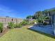 Landscaped backyard with lush grass, a wooden fence, and a patio with outdoor furniture at 8848 56Th N Way, Pinellas Park, FL 33782