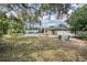 Spacious backyard featuring a pool, fire pit, mature trees, and ample green space for recreation at 1403 Tallahassee Dr, Tarpon Springs, FL 34689