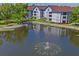 Condominiums overlooking a scenic pond, the property features fountains and lush greenery near a relaxing pond at 1640 Villa Capri Cir # 206, Odessa, FL 33556