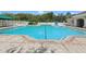 Community pool featuring a clear blue pool with surrounding lounge area and manicured greenery at 25950 Risen Star Dr, Wesley Chapel, FL 33544