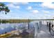 View of a boat dock and water, with reflection of fluffy clouds and a clear blue sky at 2850 Doone Cir, Palm Harbor, FL 34684