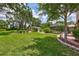 Expansive backyard with brick pathway, lush green lawn, and beautiful mature trees at 3923 Hudson Ln, Tampa, FL 33618