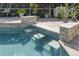 Inviting pool with unique stepped entry, surrounded by lush greenery for a private outdoor retreat at 4147 Grandchamp Cir, Palm Harbor, FL 34685