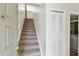 Staircase with carpet runner and natural light, adjacent to a convenient closet and bathroom access at 6262 142Nd N Ave # 1302, Clearwater, FL 33760