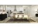 Dining room and kitchen with table set for six, stainless appliances, and modern lighting at 9542 Minnow Ray Dr, Land O Lakes, FL 34638