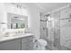 Modern bathroom featuring a glass walk-in shower, updated vanity, and modern fixtures, perfect for relaxation at 9831 Edmonton Dr, Land O Lakes, FL 34638