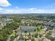 Expansive aerial shot of a charming community with homes nestled around a picturesque lake and abundant trees at 12038 Steppingstone Blvd, Tampa, FL 33635