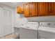 Bright laundry room with side-by-side washer and dryer, and built-in storage at 2708 W Bird St, Tampa, FL 33614