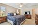 Primary bedroom featuring large bed, ceiling fan, and natural light from windows at 2868 Denmarsh Ct, Palm Harbor, FL 34684