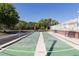 Two green shuffleboard courts sit beneath a blue sky and by mature landscaping at 3535 41St S Ter # 219, St Petersburg, FL 33701