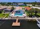 Aerial view of backyard with pool, fence, and private dock access to canal at 4849 Floramar Ter, New Port Richey, FL 34652