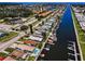 Wide aerial shot of residential area with houses, docks, boats, and waterway leading to the ocean at 4849 Floramar Ter, New Port Richey, FL 34652