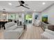 Bright living room featuring neutral furniture, light wood floors, and sliding glass doors to the lanai at 511 Foxglove Cir # B, Sun City Center, FL 33573