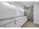 Bright bathroom with double sinks, elegant fixtures, marble countertops, and large glass shower at 5124 3Rd N Ave, St Petersburg, FL 33710