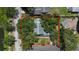 Aerial view of a property surrounded by lush trees, marked with a red outline showcasing lot boundaries at 6301 13Th N Ave, St Petersburg, FL 33710