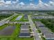 Expansive aerial shot of homes situated beside a pond, highlighting the area's charm and community feel at 8119 Trimbelle Ter, Parrish, FL 34219