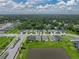 Stunning aerial perspective of homes alongside a pond, capturing the essence of serene living and community at 8119 Trimbelle Ter, Parrish, FL 34219
