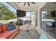 Enjoy the outdoors in this covered lanai with comfortable seating and views of the backyard at 8305 Praise Dr, Tampa, FL 33625