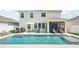 Beautiful backyard pool with outdoor seating and lush landscaping; ideal for leisure and entertaining at 8305 Praise Dr, Tampa, FL 33625