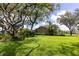 A spacious backyard with mature trees, lush greenery, and a well-maintained lawn at 8901 Eagle Watch Dr, Riverview, FL 33578