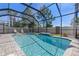 Beautiful screened-in pool with waterfall feature, surrounded by pavers and green landscaping at 9275 Bella Vita Cir, Land O Lakes, FL 34637