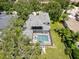 Aerial view of private backyard with screened pool and spa at 9808 Milano Dr, Trinity, FL 34655
