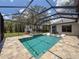 Screened-in pool and patio area with lounge chairs and landscaped surroundings at 9808 Milano Dr, Trinity, FL 34655