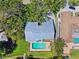 Aerial view showcasing the home with pool, expansive lawn, and dock, nestled in a lush, green landscape on the waterfront at 1531 75Th Ne Cir, St Petersburg, FL 33702