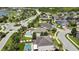 Aerial shot showing a residential neighborhood with pools, tree-lined streets, and community parks at 1669 Feather Grass Loop, Lutz, FL 33558
