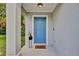 Charming blue front door with decorative plant and welcome mat at 1706 Erin Brooke Dr, Valrico, FL 33594