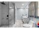 Modern bathroom featuring a glass-enclosed shower and double sink vanity for a spa-like experience at 23327 Christian Cir, Brooksville, FL 34601