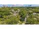 Expansive aerial view showcasing lush trees and neighborhood homes with city skyline in the distance at 2512 W Jetton Ave, Tampa, FL 33629