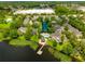 Aerial view of homes surrounding a serene lake and pool area providing the perfect space for outdoor entertaining at 3519 Heards Ferry Dr, Tampa, FL 33618