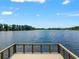 Scenic lake view from a private dock with wood-style flooring and metal-cable railings at 3519 Heards Ferry Dr, Tampa, FL 33618