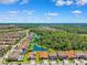 This aerial view shows a beautiful community with a lake and trees and a pin on the location at 3999 Burdick Loop, Odessa, FL 33556