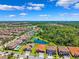 Beautiful aerial view of homes with pools, lush greenery, and a serene lake at 3999 Burdick Loop, Odessa, FL 33556